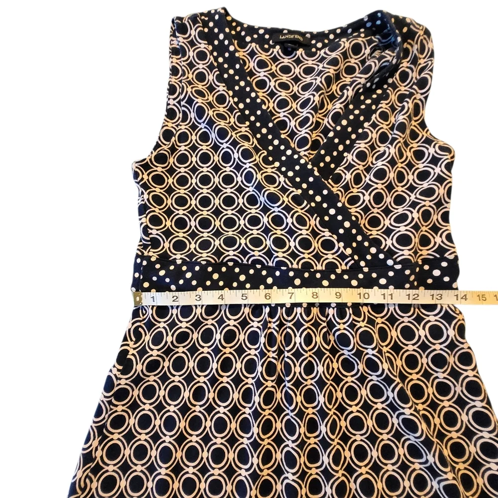 Lands' End Womens Navy Blue Pattern Tank Sleeve Vneck Maxi Dress Size M 10-12 D6